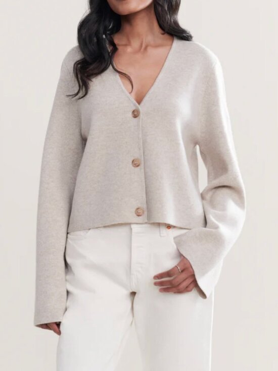 Jenni Kayne Sweaters - Jenni Kayne Chelsea Cardigan Wool Cashmere V Neck Oversized Neutral M Spring